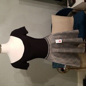 Rainbow Plaid Skater Skirt NWT Sz. M Black, Brown, White, Elastic Waist